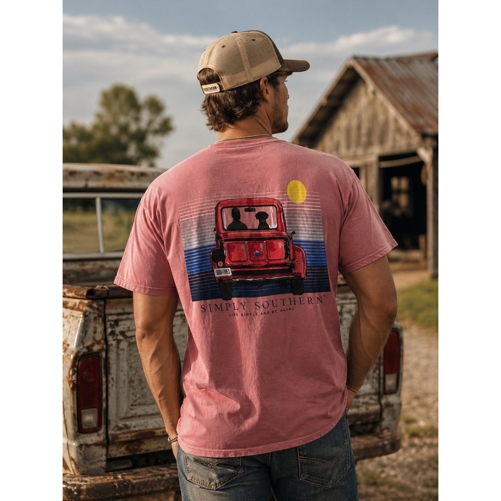Simply Southern Men's Pink Tshirt (XL) with Lab and Truck Design